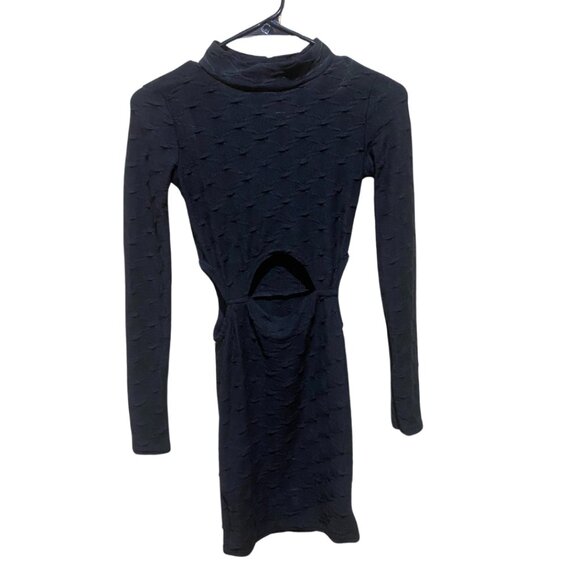 NWT | PrettyLittleThing | Black Textured Long Sleeve Cut Out Mini Dress, Size 0 - Picture 4 of 7